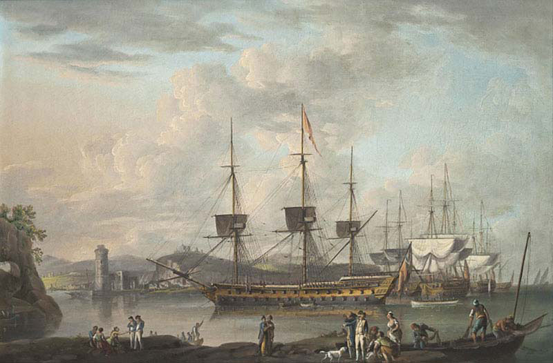 A British Naval Squadron of the Red at anchor off Leghorn-Italy